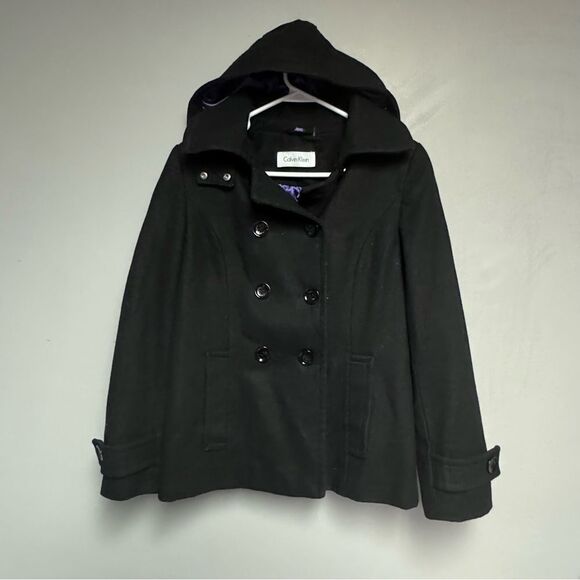 Calvin Klein Black Wool Peacoat Womens size Medium M jacket pea coat - Picture 1 of 5